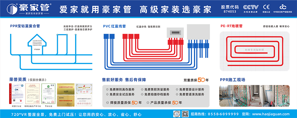 豪家管-經(jīng)銷商室內(nèi)廣告、展板、形象墻（2米X5米，PPR+PVC+PERT）